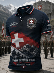 Herren-Poloshirt mit kurzen Ärmeln und Vintage-Print im Militärstil