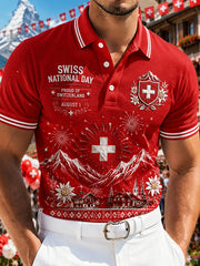 Grafisches Kurzarm-Poloshirt zur Feier des Nationalfeiertags der Männer
