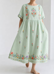 Damenkleid aus Baumwolle und Leinen mit floralem Muster