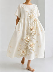 Damenkleid aus Baumwolle und Leinen mit floralem Muster