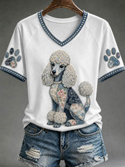 Damen-V-Ausschnitt-Off‑Shoulder‑T‑Shirt mit kurzen Ärmeln