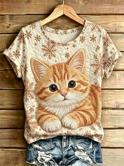 Damen-T-Shirt mit Tiermotiv-Druck, in Vintage-Optik, modisch und weit geschnitten, mit kurzen Ärmeln