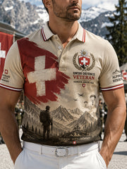 Herren-Poloshirt mit kurzen Ärmeln und Camouflage-Print im Militärstil