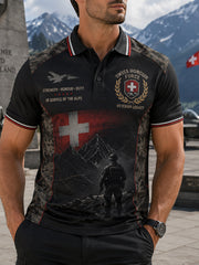 Herren-Poloshirt mit kurzen Ärmeln und Camouflage-Print im Militärstil