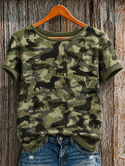 Damen Dackel Camo Art Kurzarm T-Shirt