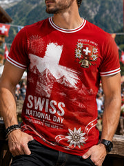 Herren-T-Shirt mit kurzem Ärmel und nationalem Motiv zum Nationalfeiertag
