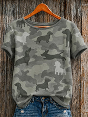 Damen-Dackel-Camo-Art-T-Shirt mit kurzen Ärmeln