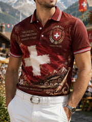 Herren-Poloshirt mit kurzen Ärmeln und Aufdruck zum Nationalfeiertag
