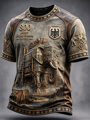 Herren-Graues Freizeit-T-Shirt mit deutschem Hamm-800-Jahre-Retro-Patchwork-Print