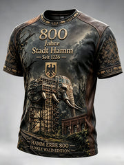 Herren-T-Shirt im Retro-Stil mit Patchwork-Print zum 800. Jubiläum der Deutschen Hamm, lässig geschnitten