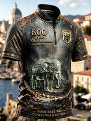 Herren-Deutschland-Hamm-T-Shirt zum 800. Jubiläum, Retro-Patchwork-Print, lässig, mit Reißverschluss