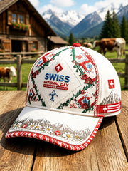 Weißer Schweizer Fahnen-Patchwork-Print für den Nationalfeiertag – Freizeithut
