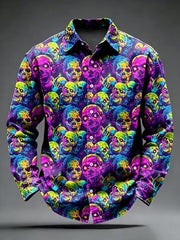 Retro-Dark-Punk-Kunstdruck-Lässiges Hemd