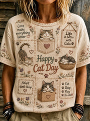 Damen-T-Shirt mit Katzenliebhaber-Print, lässig, kurzärmlig