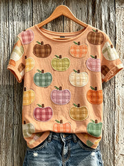 Damen-Herbst-Kürbis-Muster bedrucktes lässiges Kurzarm-T-Shirt