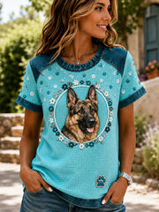 Damen-T-Shirt mit Tiermotiv Hund, künstlerischer Druck