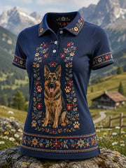 Frauen Tier Hund Kultur-inspirierte künstlerische Print Casual Polo