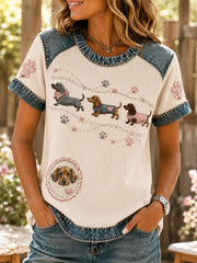Damen-T-Shirt mit Tiermotiv Hund, künstlerischer Druck