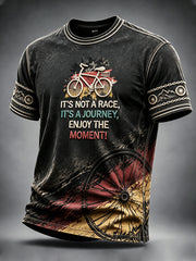 Herren-Retro-T-Shirt in Schwarz mit deutschem Fahrrad-Graffiti-Print, lässig geschnitten
