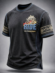 Herren-T-Shirt im deutschen Fahrrad-Style mit Patchwork-Print, lässig geschnitten