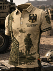 Herren-Poloshirt mit kurzen Ärmeln und Vintage-Print im Militärstil