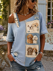 Damen-Top mit tierischem Motiv-Druck, lässig, schulterfrei