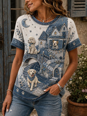 Damen‑T‑Shirt mit Animal‑Element‑Kunstdruck, lässig