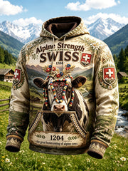 Herren Retro Alpine Cowherd Print Casual Kapuzen Sweatshirt