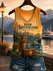 Damen-Retro-Westen mit Schweizer Tierkunstdruck, lässig