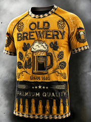 Herren-Oktoberfest-T-Shirt im Patchwork-Stil mit deutschem Motiv, lässig geschnitten