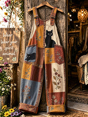 Damen-Hosen mit Animal-Katzen-Print und Trägern