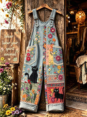Damen-Hosen mit Animal-Katzen-Print und Trägern