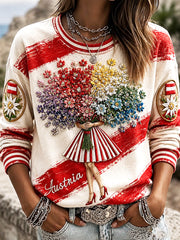 Frauen Österreich National Day Blumen druck Lässiges T-Shirt mit langen Ärmeln