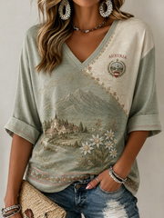 Frauen-T-Shirt aus Leinen mit kurzen Ärmeln im österreichischen Landhausstil