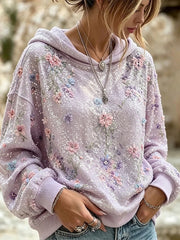 Weibliches, vintage Boho-Blumenkunst-Glitzerdruck-Kuschel-Sweatshirt