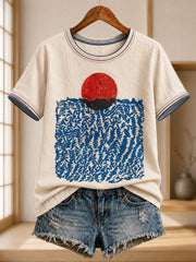 Damen-T-Shirt aus Leinen mit japanischem Ramen-Kunstdruck