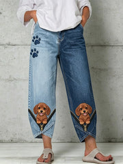 Damenhose mit Tiermotiven und Reißverschlüssen – Kunstdruck