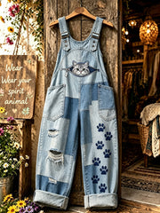 Damenhose mit Tier- und Katzenmotiven, Reißverschlüssen und kunstvoller Druckverzierung, trägerlos