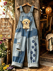 Damenhose mit Tier- und Hundemotiven, Reißverschlüssen und aufgedrucktem Kunstdesign