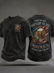 Herren-T-Shirts mit dem Spruch „Ich bin zwar alt, aber ich muss Amerika noch sehen, bevor es den Bach runtergeht“