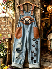 Damenhose mit Tiermotiv und Hundezipper, kunstvoll bedruckt, trägerlos