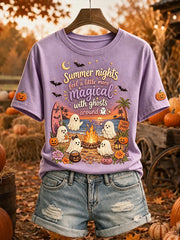 Frauen-Halloween-Geist-Camping-Print-T-Shirt mit kurzen Ärmeln