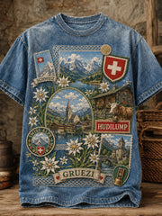 Herren-T-Shirt mit Schweizerdeutschem Slogan, Serie kulturelles Element, Kunstdruck