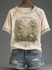 Damen‑T-Shirt mit Aufdruck „Alle Pflanzen sind essbar, manche nur einmal“ im Casual‑Stil