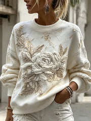 Damen-Kapuzenpullover mit edlem Boho-Design und weißem Rosen-Artprint