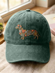 Unisex-Waschmütze mit floralem Dackelmotiv