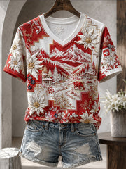 Damen-T-Shirt mit Edelweiß-Kunstdruck aus der Schweiz