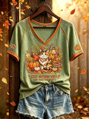 Damen-Herbst-T-Shirt mit tierischem Muster, lässig, kurzärmelig