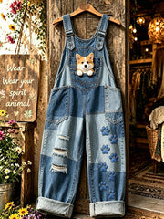 Damen-Hosen mit Tier- und Hundemotiv-Druck und Trägern