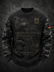 Herren-Waffelstrick-T-Shirt mit langen Ärmeln und Vintage-Print im Militärstil